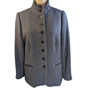 Lauren Ralph Lauren Women's Herringbone Blazer Jacket Button Front Gray 14W